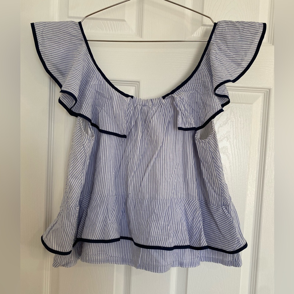 J. Crew Pinstripe Ruffle Tank Top - Picture 5 of 6